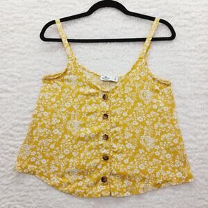 Cami Tank Top Butter Yellow Floral Cropped Swing Fairy Coastal Beach Y2K Size S